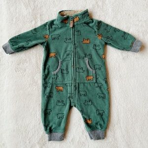 Bear 🐻 print Baby zip-up fleece jumpsuit